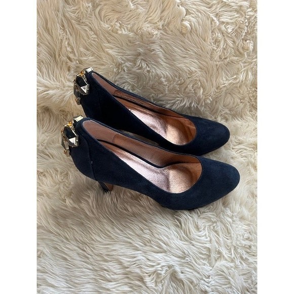 Anthropologie Miss Albright Jeweled Cabochon Navy Pumps‎ - Picture 2 of 7